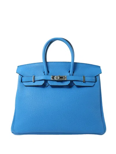 Pre-owned Hermes 25 Birkin Togo-leather Tote Bag In Blue