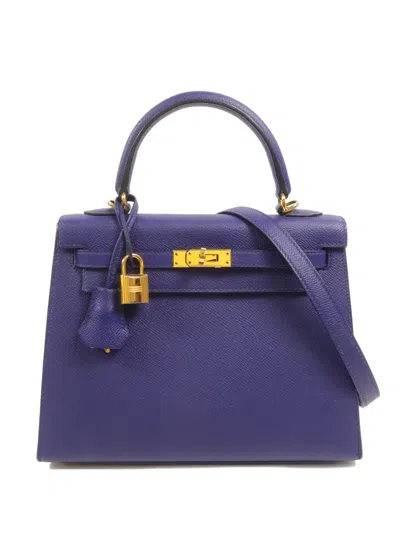 Pre-owned Hermes 25 Kelly Epsom Tote Bag In Purple