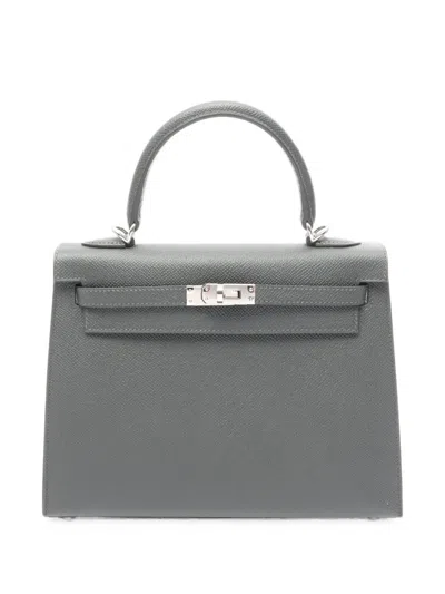 Pre-owned Hermes 25 Kelly Leather Tote Bag In Grey