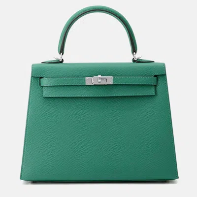 Pre-owned Hermes 25 Kelly Sellier Vert Vertigo Green Epsom Bag