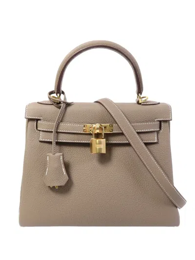 Pre-owned Hermes 25 Kelly Two-way Calfskin Tote Bag In Brown