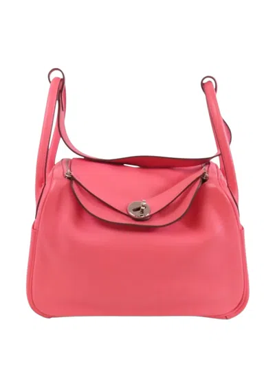 Pre-owned Hermes 26 Lindy Evercolor-leather Tote Bag In Pink