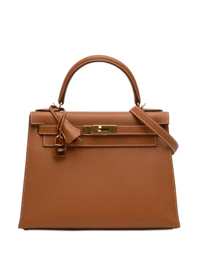 Pre-owned Hermes 28 Epsom Kelly Ii Sellier Tote Bag In Brown