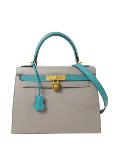 Pre-owned Hermes 28 Kelly Leather Bag In Gray