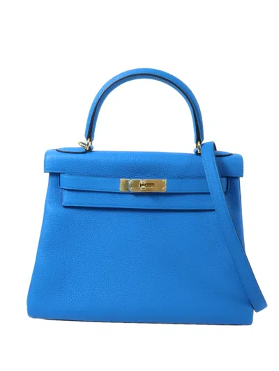 Pre-owned Hermes 28 Kelly Tote Bag In Blue
