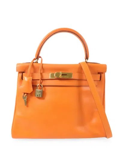 Pre-owned Hermes 28 Kelly Tote Bag In Orange