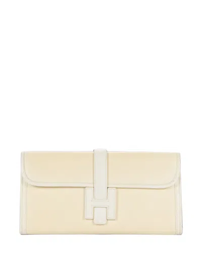 Pre-owned Hermes 29 Jige Elan Leather Clutch Bag In Neutrals