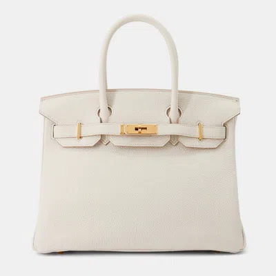 Pre-owned Hermes 30 Birkin Beton Togo Leather Bag In White