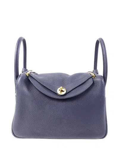 Pre-owned Hermes 30 Lindy Leather Tote Bag In Blue