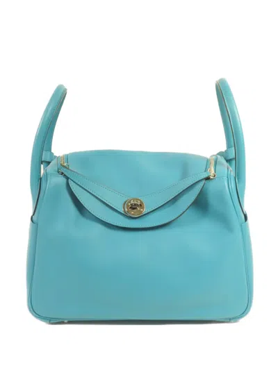 Pre-owned Hermes 30 Lindy Swift Leather Tote Bag In Blue