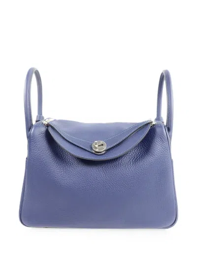 Pre-owned Hermes 30 Lindy Two-way Handbag In Blue