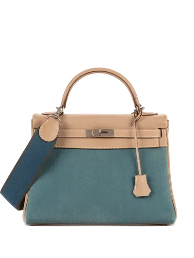 Pre-owned Hermes 32 Kelly Retourne Tote Bag In Blue