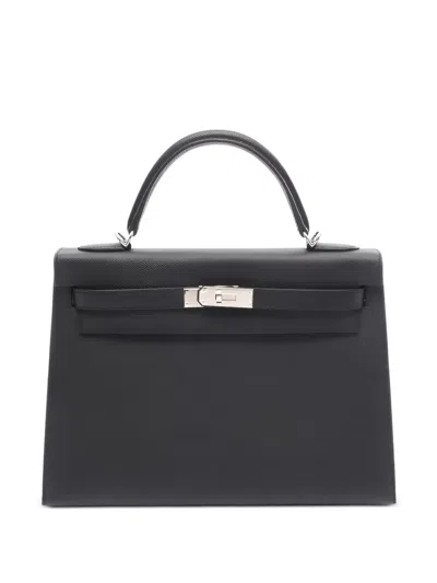 Pre-owned Hermes 32 Kelly Top-handle Tote Bag In Black