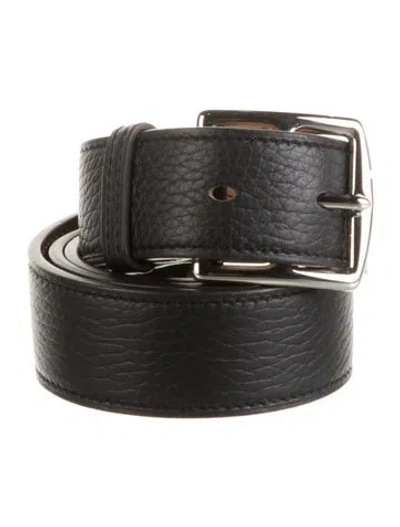 Pre-owned Hermes 32 Mm Clemence Leather Etrivière Belt In Black
