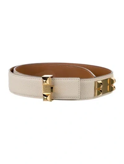 Pre-owned Hermes 32 Mm Epsom Leather Collier De Chien Belt In Neutrals