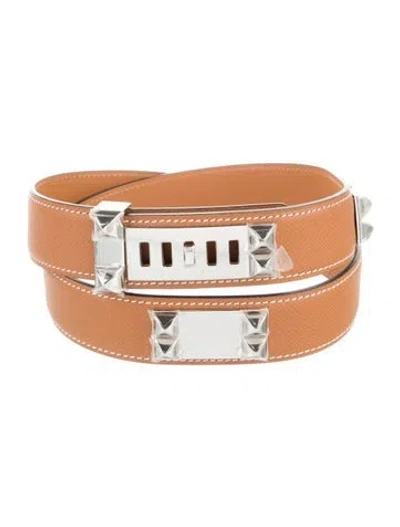 Pre-owned Hermes 32 Mm Epsom Leather Collier De Chien Belt W/ Tags In Brown