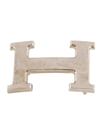 Pre-owned Hermes 32 Mm H Belt Buckle In Silver