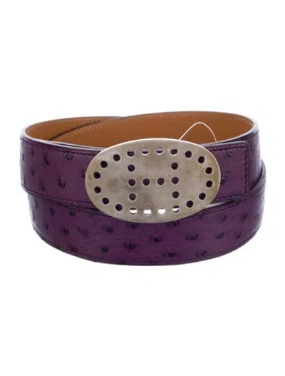 Pre-owned Hermes 32 Mm Ostrich Mirage Belt Kit In Purple