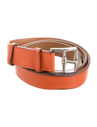 Pre-owned Hermes 32 Mm Vintage Etrivière Belt In Brown/orange
