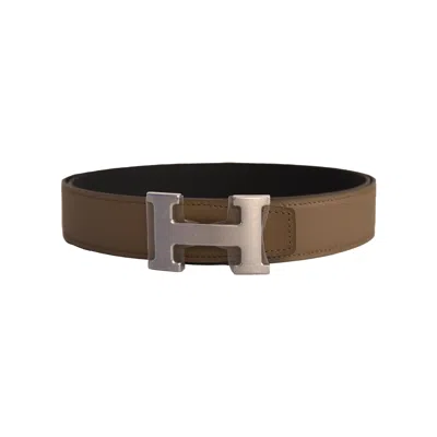 Pre-owned Hermes 32mm Constance H Belt Buckle With Reversible Leather Strap Belt Palladium Plated Hardware Eto