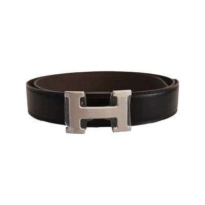 Pre-owned Hermes 32mm Constance H Belt Buckle With Reversible Veau Box Veau Togo Palladium Plated Hardware Noi