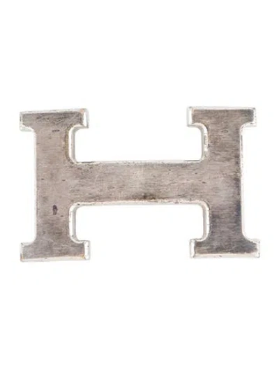Pre-owned Hermes 32mm H Belt Buckle In Silver