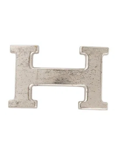 Pre-owned Hermes 32mm H Belt Buckle In Silver