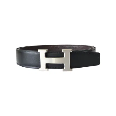Hermes 32mm H Buckle Constance Reversible Belt Palladium Hardware Noir Chocolat In 95 Cm