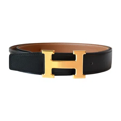Pre-owned Hermes 32mm H-shaped Buckle Reversible Constance Leather Belt Gold Hardware Black Brown