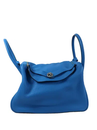 Pre-owned Hermes 34 Lindy Two-way Handbag In Blue