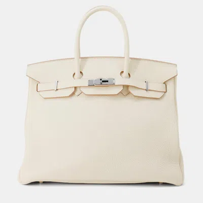 Pre-owned Hermes 35 Birkin Craie Togo Leather Bag In White