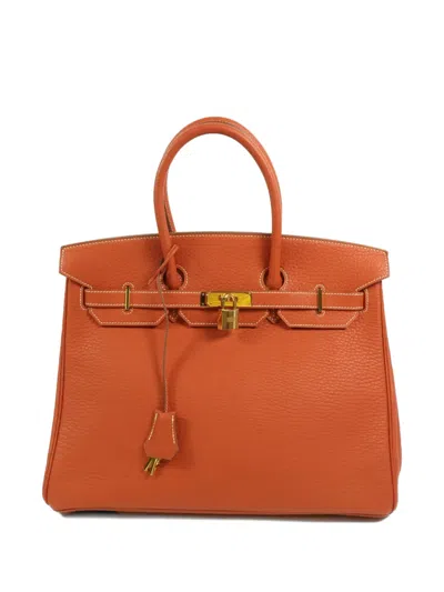 Pre-owned Hermes 35 Birkin Fjord-leather Tote Bag In Orange