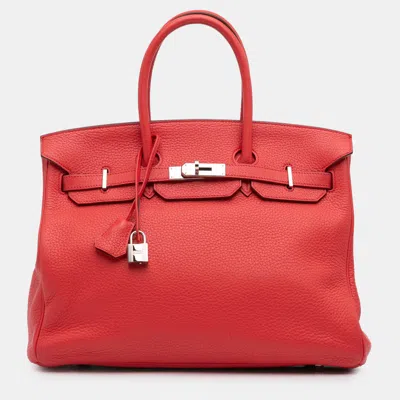 Pre-owned Hermes 35 Birkin Red Togo Leather Shoulder Bag