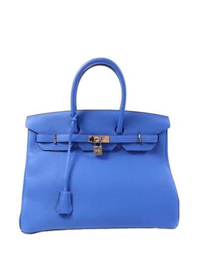 Pre-owned Hermes 35 Birkin Togo-leather Tote Bag In Blue