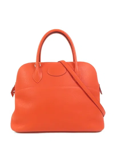 Pre-owned Hermes 35 Bolide Clemence-leather Tote Bag In Orange