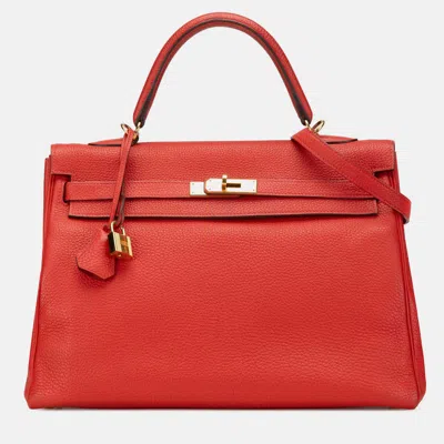 Pre-owned Hermes 35 Kelly Ii Red Togo Leather Shoulder Bag