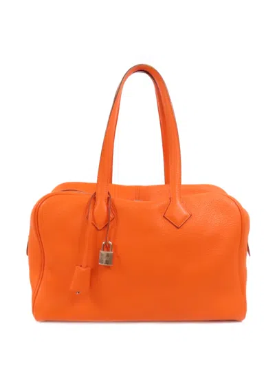 Pre-owned Hermes 35 Victoria Evercolor Tote Bag In Orange