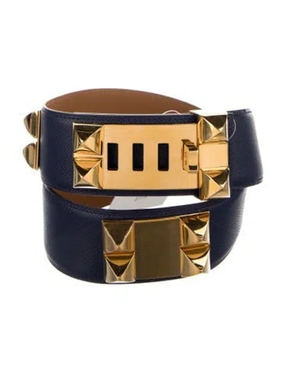 Pre-owned Hermes 38 Mm 2014 Collier De Chien Belt In Blue