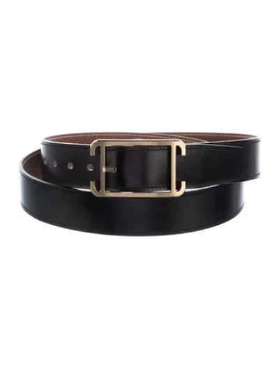 Pre-owned Hermes 38 Mm Box Leather Society Belt In Black