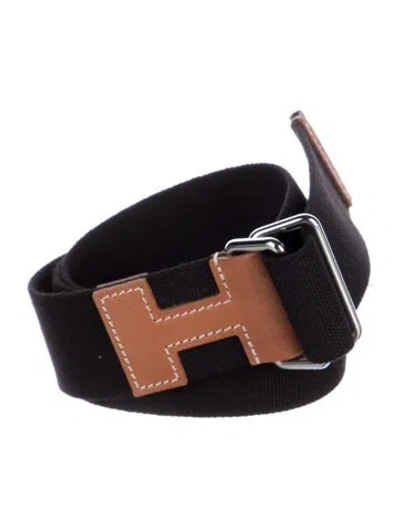 Pre-owned Hermes 38 Mm Canvas Nomade Belt In Black
