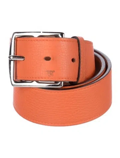 Pre-owned Hermes 38 Mm Clemence Leather Etrivière Belt In Orange