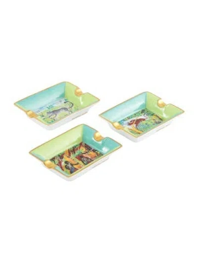 Pre-owned Hermes 3-piece Mini Ashtray Set In Green
