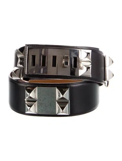 Pre-owned Hermes 42 Mm 2011 Collier De Chien Belt In Black