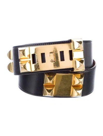 Pre-owned Hermes 42 Mm Vintage Collier De Chien Belt In Black
