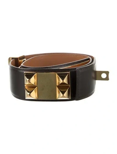 Pre-owned Hermes 42 Mm Vintage Collier De Chien Belt In Brown