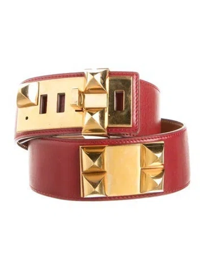 Pre-owned Hermes 42 Mm Vintage Collier De Chien Belt In Red
