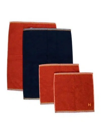 Pre-owned Hermes 4-piece Vice Versa Bath Set In Blue/orange