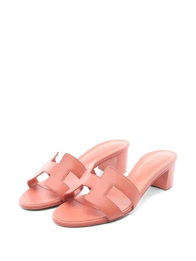 Pre-owned Hermes 50mm Oasis Leather Sandals In Pink
