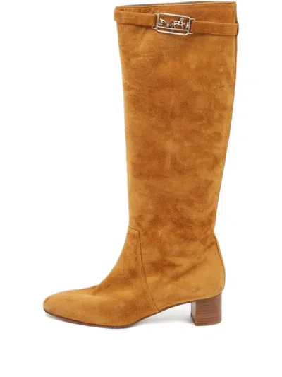 Pre-owned Hermes 50mm Versailles Suede Boots In Brown