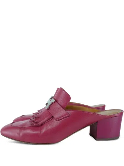Pre-owned Hermes 55mm Rivoli Fringe Mules In Pink
